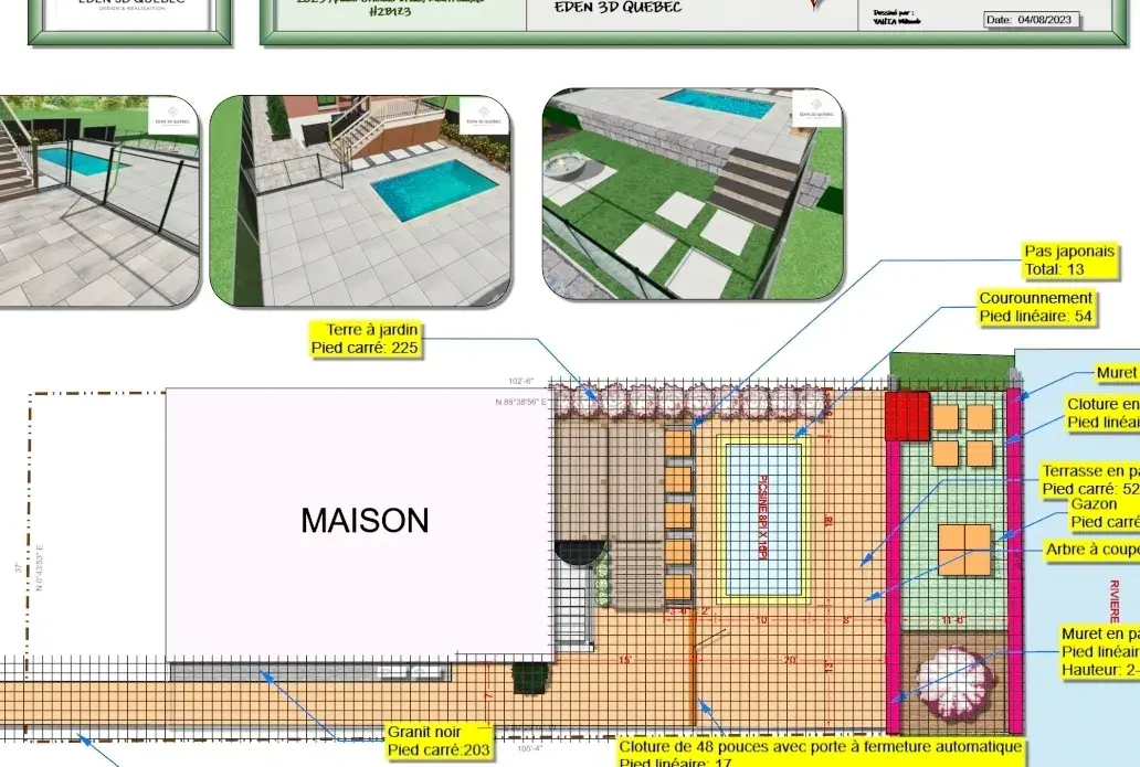 Plan d’aménagement 2D d'une maison et cours exterieur